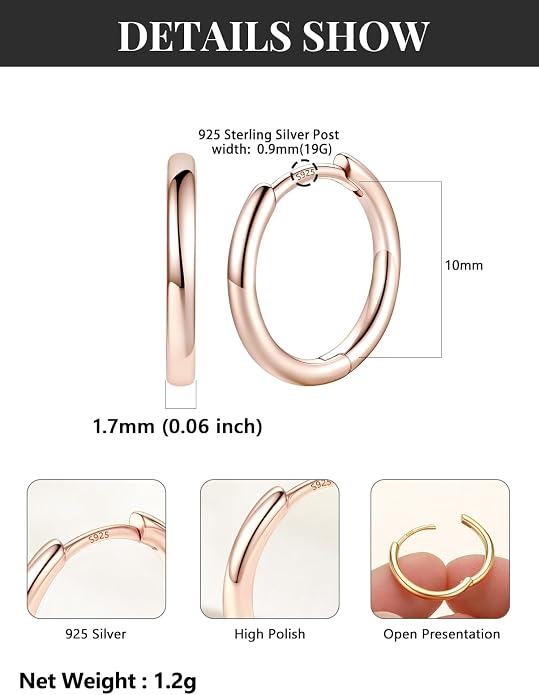 Silvora 14K Gold Plated Huggie Hoop Earrings for Women, Small Sterling Silver Hoops, Hypoallergenic Cartilage Earrings for Sensitive Ears 8/10/12/14/16/18/20MM
