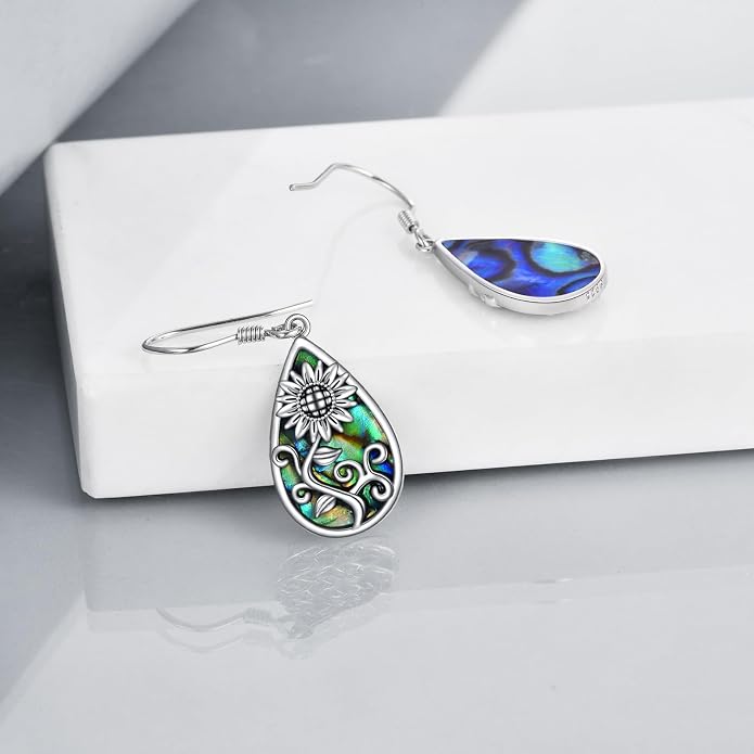 AOBOCO Teardrop Dangle Earrings for Women 925 Sterling Silver Moonstone Flower Filigree Leverback Jewelry Birthday