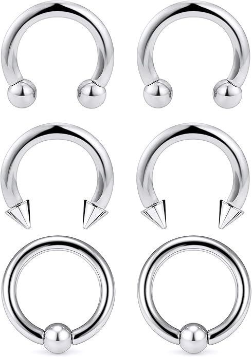 00G 0G 2G 4G 6G 8G 10G 12G 14G 16G Septum Rings Silver Black Surgical Steel Heavy Gauges Earrings Stretching kit Eyebrow Lip Septm Nose Rings Helix Tragus Daith Rook Earrings Hoops 10mm-19mm