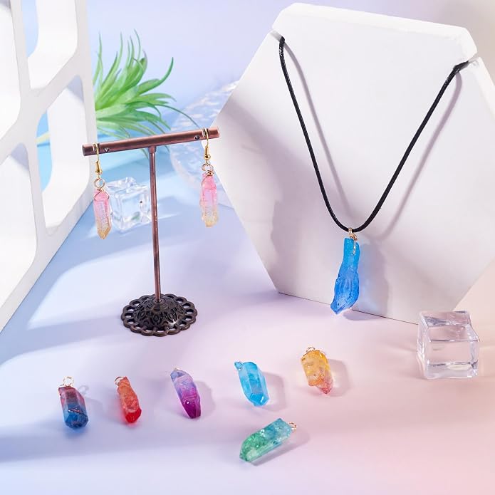 20Pcs Natural Dyed Quartz Stone Pendants with Copper Wire Assorted Irregular Stones Crystal Healing Gemstone Charms for Jewelry Making Necklace Earring DIY Craft