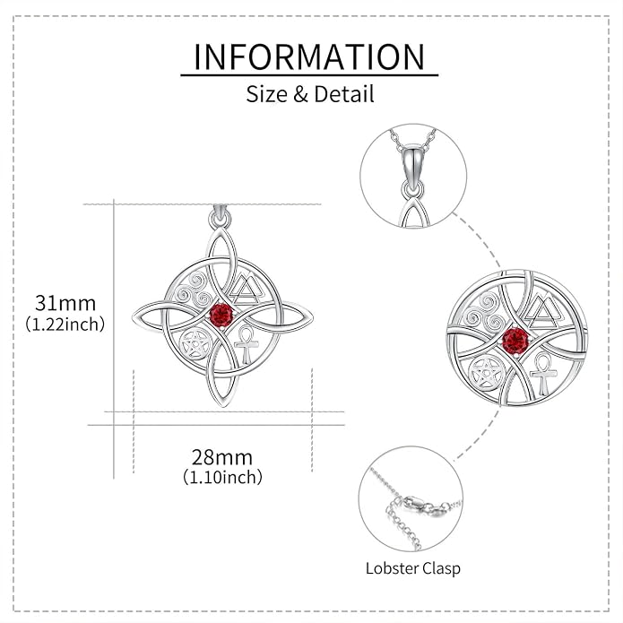 YAFEINI Sterling Silver Witches Knot Pendant Necklace - Celtic Cross Witch Jewelry Amulet Gifts for Women