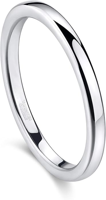 Greenpod 2mm 4mm 6mm Tungsten Wedding Bands Ring for Women Men Rose Gold Plated/Silver/24K Gold Plated/Black Polished Slim Engagement Promise Rings Comfort Fit Size 4-13