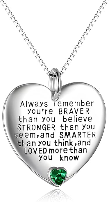 YFN Sterling Silver Always Remember You are Braver Than You Believe Jewelry Pendant Necklace Inspirational Gifts