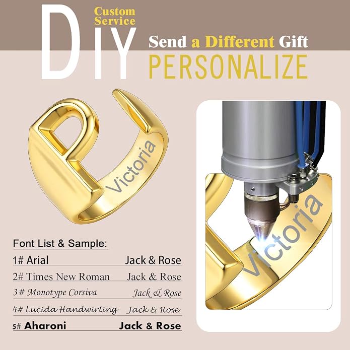 KeyStyle Bold Initial Letter Rings Adjustable, GoldChic Jewelry Women Gold Statement Ring Personalized Engraved Women’s Open Signet Ring for Party (Gold, White Gold, Black)