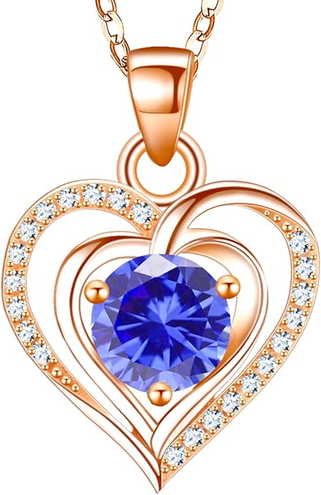 RIVIKO Heart Birthstone Pendant Necklace for Women 925 Sterling Silver Zirconia Necklaces Valentine's Day Anniversary Birthday Mothers Day Jewelry Gifts For Her Mother Wife