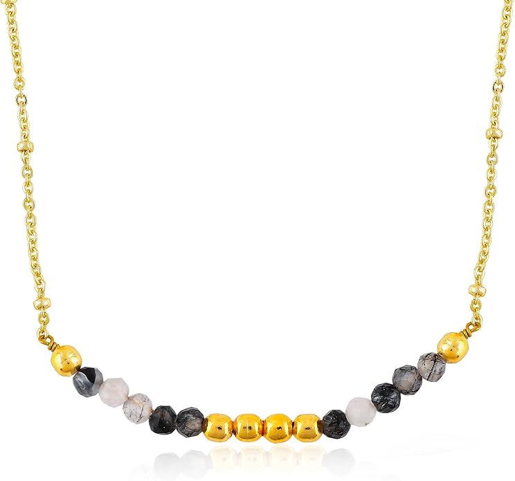 Satellite Chain Necklace 16+2 Inch Gold Plated – Dainty Layering Jewelry with Gemstone Beads – Minimalist Choker Necklace for Women – Delicate Gift for Her