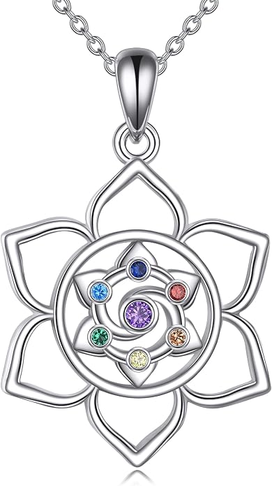 YAFEINI Chakra Necklace 925 Sterling Silver Angel/Tree of Life/Lotus/Dragonfly Neckalce Healing Crystal Pendant Neckalce Chakra Jewelry Gift for Women