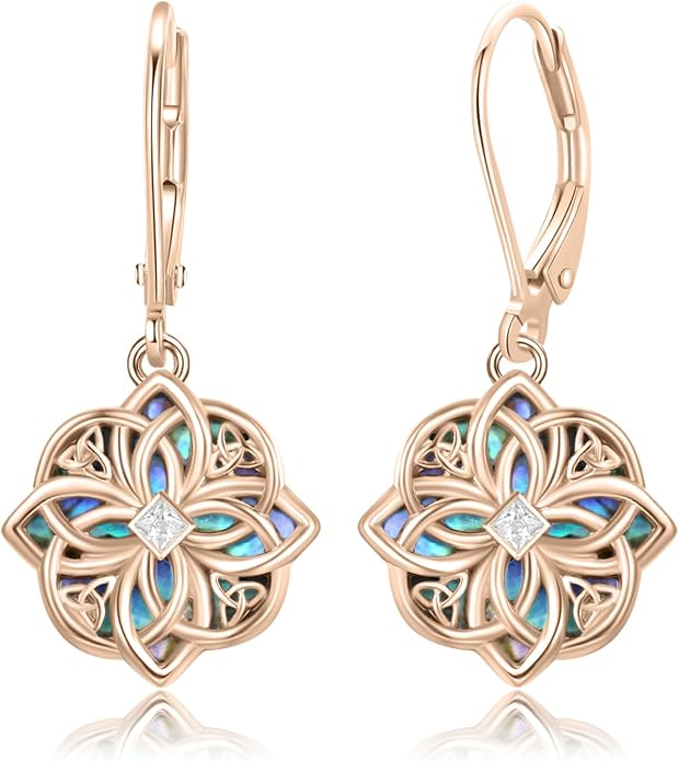 Celtic Knot Earrings 925 Sterling Silver Abalone Drop Dangle Celtic Earrings Gifts for Women
