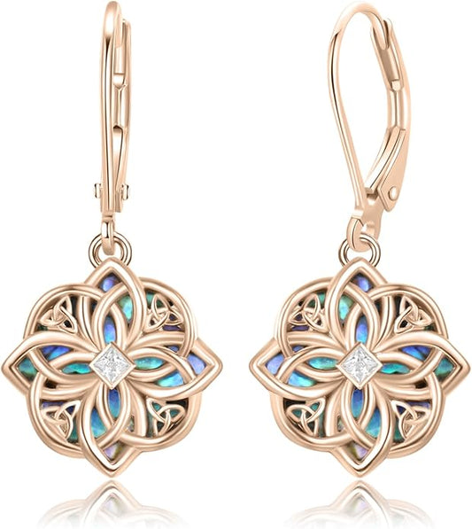 Celtic Knot Earrings 925 Sterling Silver Abalone Drop Dangle Celtic Earrings Gifts for Women