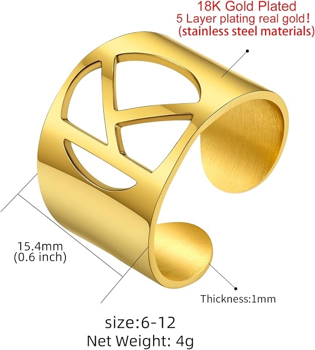 KeyStyle Bold Initial Letter Rings Adjustable, GoldChic Jewelry Women Gold Statement Ring Personalized Engraved Women’s Open Signet Ring for Party (Gold, White Gold, Black)