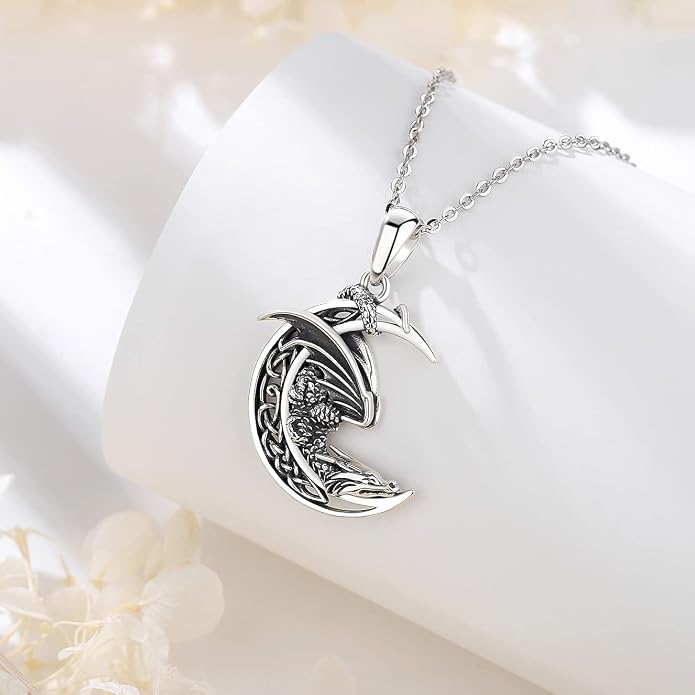 Vito 925 Sterling Silver Viking Necklace for Women Men, Viking Dragon/Wolf/Horse/Tree of Life Pendant Norse Amulet Nordic Jewelry for Men