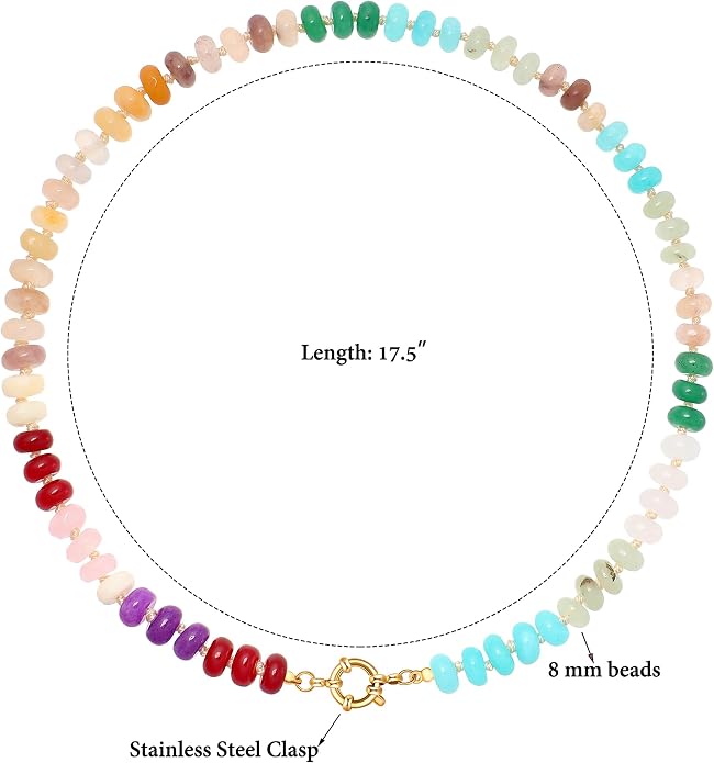 LALAPPLE Colorful Beaded Gemstone Necklace for Women, Boho Rainbow Bead Choker with Natural Stone Crystal Beads, Handmade Summer Beach Necklace Jewelry