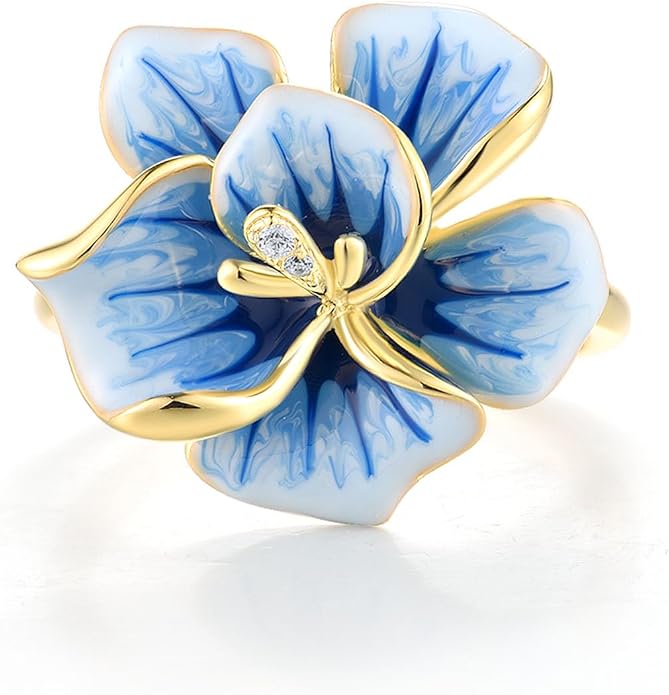 Santuzza 925 Sterling Silver Enamel Flower Statement Ring for Women