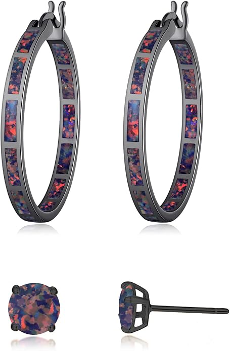 CiNily Opal Hoop Earrings,Women Jewelry Rhodium Plated/Rose Gold or Yellow Gold Plated Gemstone Big Hoop Earrings 32mm