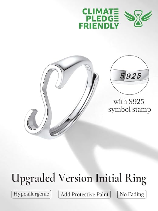 SILVERCUTE 925 Sterling Silver Initial Rings for Women,Adjustable Capital Letter Ring Hypoallergenic,Minimalist 925 Silver Rings for Mother Daughter