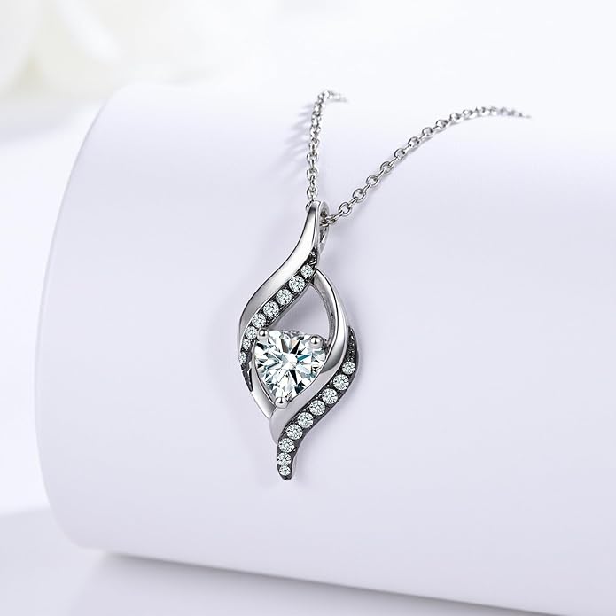 KiiKii Birthday Gifts for Women Birthstone Necklace Platinum Plated 925 Sterling Silver Forever Love Heart Pendant Meaningful Jewelry Gifts for Wife Mom