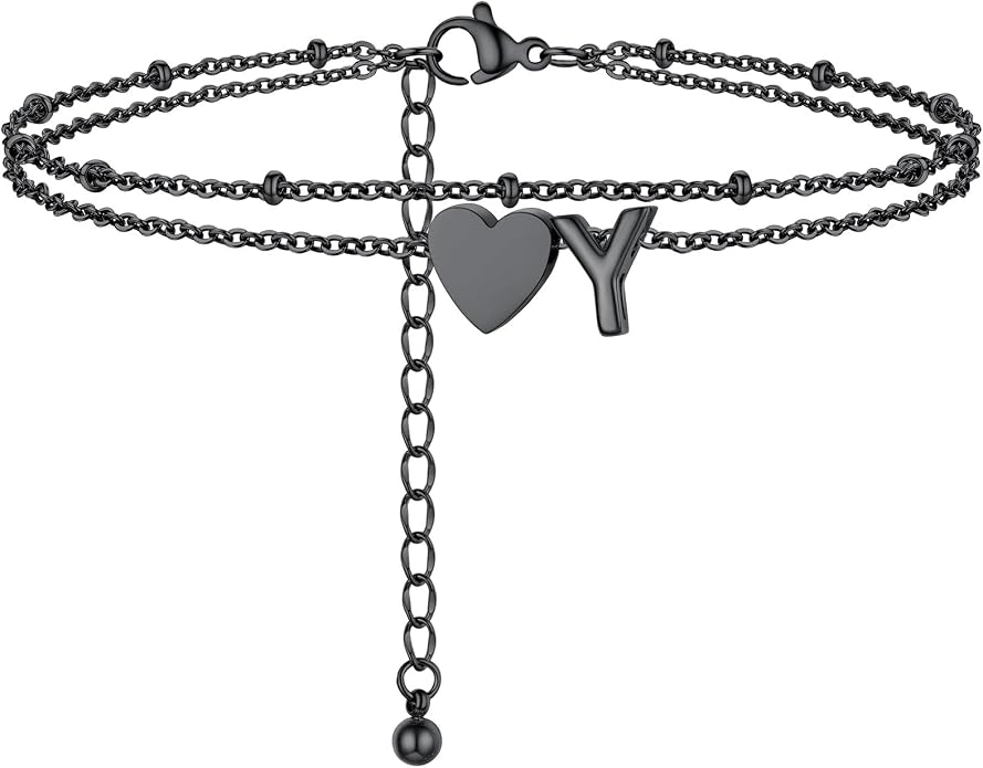 Initial Ankle Bracelets for Women, Dainty Stainless Steel Letter A-Z Layered Anklets, Heart Ankle Bracelet 8.5"-10.5" Adjustable, Summer Beach Jewelry, Come with Box