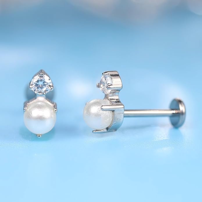 Limerencia 2Pcs 18g Titanium Internally Threaded Tragus Piercing Jewelry Nose Studs Flat Back Earrings Labret, Lip, Helix, Cartilage, Conch, Medusa Piercing for Women Men Sensitive Ears