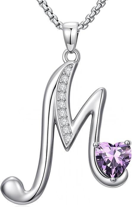 Birthday Gifts for Women Alphabet A to Z Initial Birthstone Pendant Necklaces for Women - 18k White Gold Plated Personalized Name Jewelry Anniversary Graduation Gifts for Wife Her Daughter Girlfriend(with Gift Box)