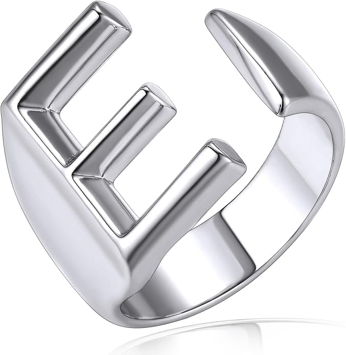 KeyStyle Bold Initial Letter Rings Adjustable, GoldChic Jewelry Women Gold Statement Ring Personalized Engraved Women’s Open Signet Ring for Party (Gold, White Gold, Black)