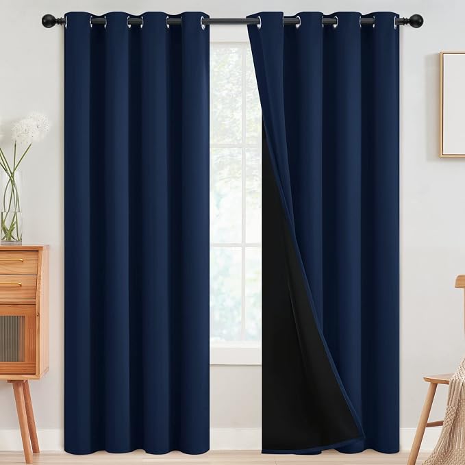 SimpleHome Navy Blue 100% Blackout Curtains Room Darkening Living Room 84 | Curtains for Bedroom,Thermal Insulated Grommet Window Drapes,Curtains for Living Room with Black Back,52 x 84 Inch,2 Panels