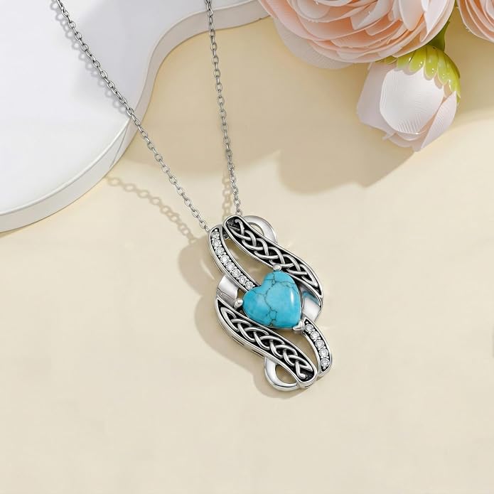 PELOVNY Celtic Knot Necklaces for Women 925 Sterling Silver Gemstone/Birthstone Teardrop Infinity Necklace Irish Celtic Pendant Jewelry Gifts for Mom Daughter Wife