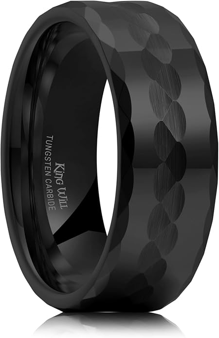King Will Hammered 8mm Silver Tungsten Ring Hammer Men Wedding Band Comfort Fit