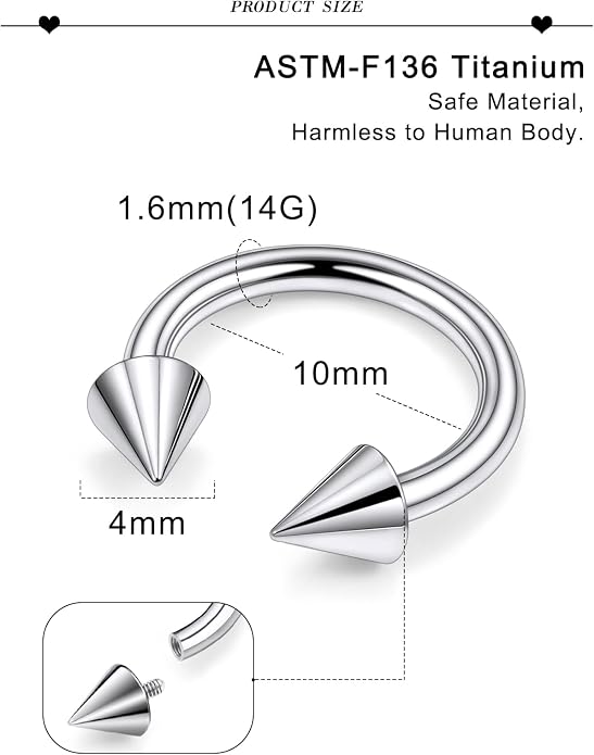 20G 18G 16G 14G 12G 8G 6G 4G 2G ASTM F136 Titanium Internal Thread Horseshoe Septum Ring Jewelry Circular Barbell Helix Snug Tragus Rook Daith Cartilage Earring Lip Ring Piercing Jewelry