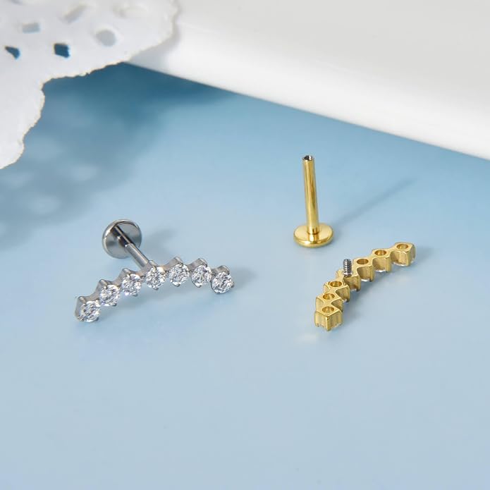 Lantine G23 Titanium Helix Piercing Jewelry Opal 16g Flat Back Stud Earrings Climber Labret Cartilage Tragus Daith Piercing Jewelry