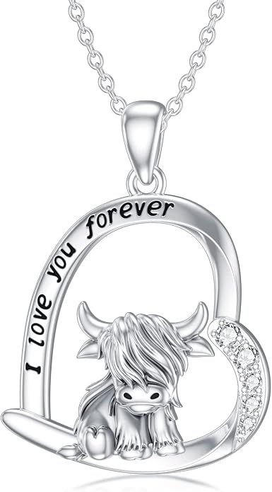 Highland Cow Gifts for Women 925 Sterling Silver Highland Cow Birthstone Necklace Fluffy Cow Jewelry Gifts Birthday Christmas