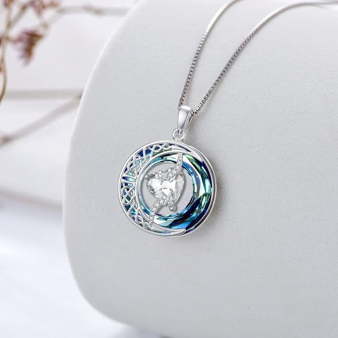 TOUPOP Birthstone Necklace 925 Sterling Silver Moon and Star Pendant Celtic Moon Jewelry with Blue Crystal Anniversary Birthday Gifts for Women Mom Wife Her