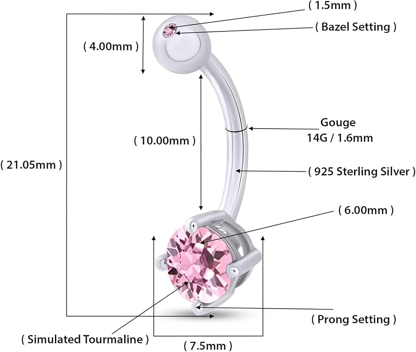 AFFY Round Shape Body Piercing Curved Barbells, Floating Navel Belly Piercing Button Premium Surgical Steel Ring in 14K Gold Over Sterling Silver