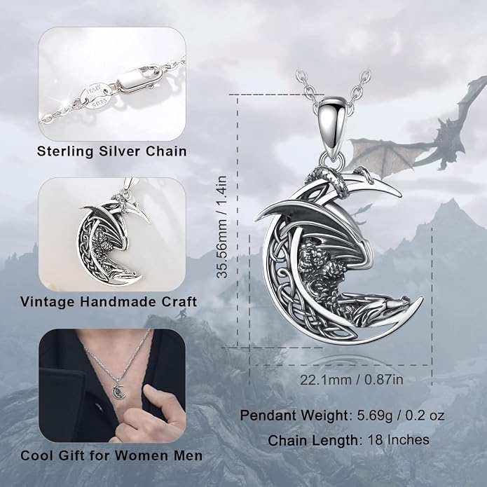 Vito 925 Sterling Silver Viking Necklace for Women Men, Viking Dragon/Wolf/Horse/Tree of Life Pendant Norse Amulet Nordic Jewelry for Men