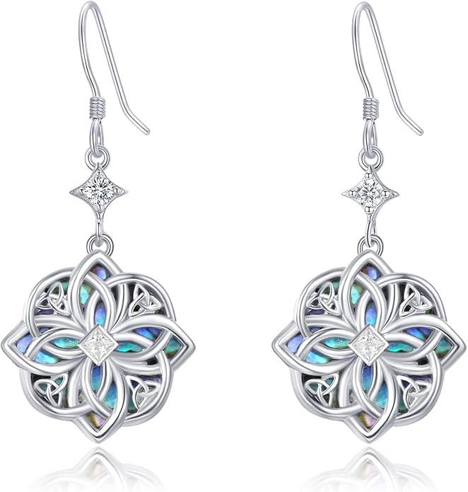Celtic Knot Earrings 925 Sterling Silver Abalone Drop Dangle Celtic Earrings Gifts for Women