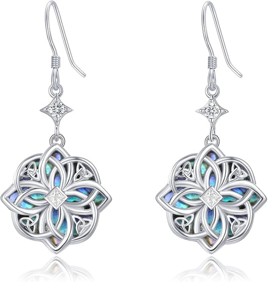 Celtic Knot Earrings 925 Sterling Silver Abalone Drop Dangle Celtic Earrings Gifts for Women