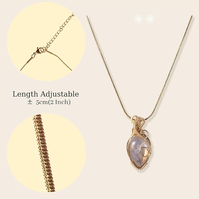 Handmade Wrapped Labradorite Crystal Pendant Necklace - Dainty Charm Copper Wired Necklace, Healing Crystals and Gemstones, Vintage Jewelry for Women, Men's Necklace, Boho Black Stone Protection Birthstone Jewelry