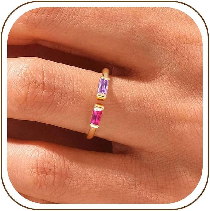WFYOU Gold Birthstone Rings for Women - Non Tarnish Dainty 14K Gold Plated Stackable CZ Rings for Her & Couples - Personalized Jewelry Gift for Birthday