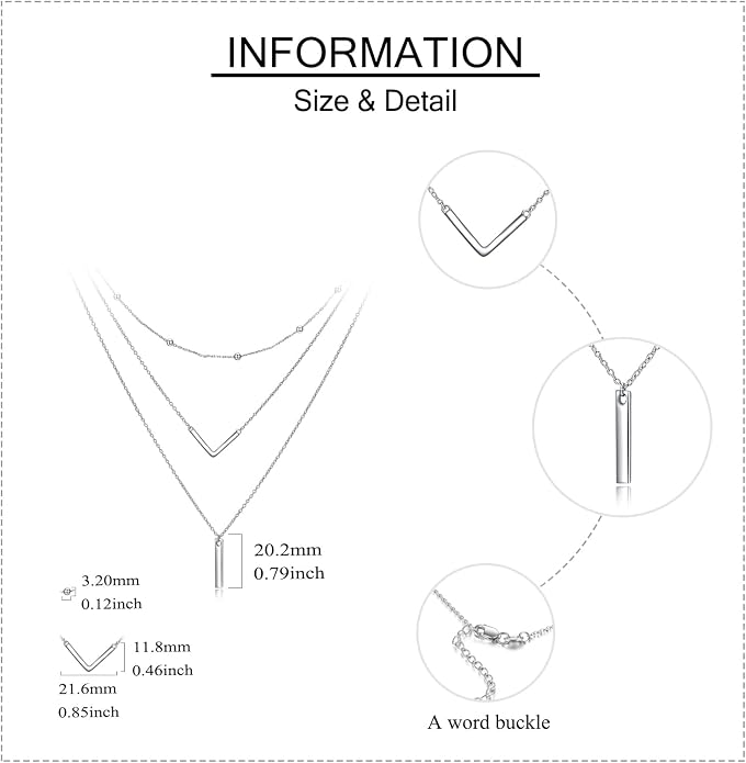 MONGAS Boho Layered Necklace Sterling Silver Triple 3 Stacked Vertical Bar Triangle Long Layering Necklaces Christmas Jewelry Gifts for Women