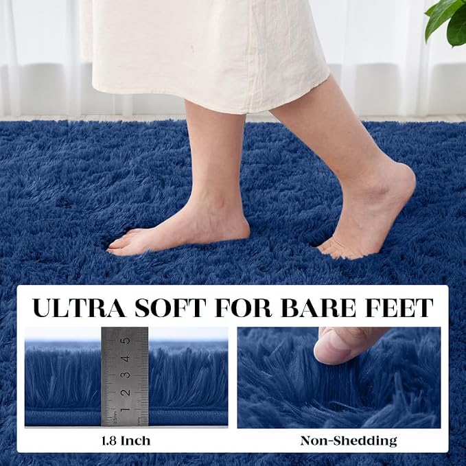 Area Rug for Living Room Bedroom: 4x6 Soft Fluffy Shag Rugs Upgrade Non-Slip High Pile Carpet Large Fuzzy Plush Indoor Floor Shaggy Carpets for Nursery Kid Playroom Office Dorms Home Decor Blue