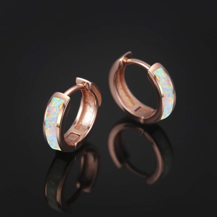 CUOKA MIRACLE 925 Sterling Silver Opal Hoop Earrings for Women - Opal Hinged Huggie Hoops, Hypoallergenic Small Hoop Earrings for Sensitive Ears, Dainty Everyday Jewelry Birthday Christmas Gift