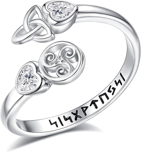 Vito 925 Sterling Silver Adjustable Open Spoon Ring for Women Men, Lotus Sunflower Snake Spoon Band Rings Feather Hug Witches Knot Inspirational Jewelry Gift for Wife