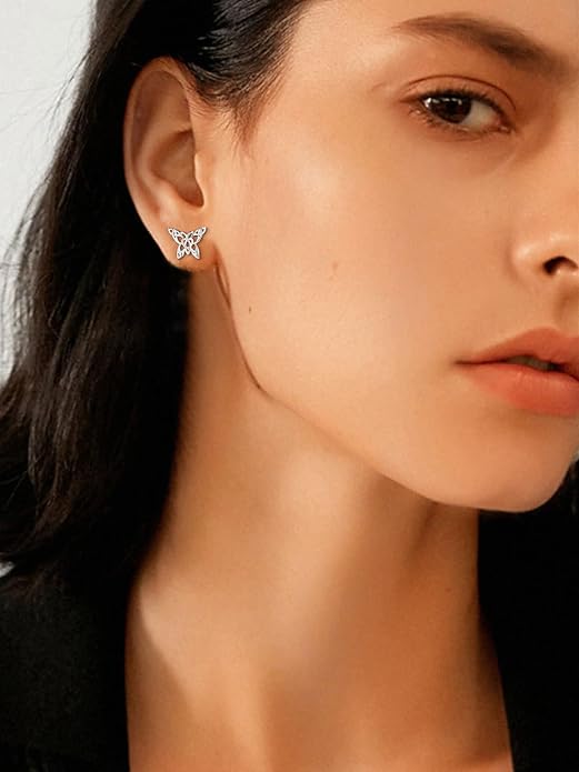 FindChic Hypoallergenic Sterling Silver Small Bar/Heart/Dot/Triangle/Butterfly/Lightning Studs Earrings Minimalist Geometric Jewelry Valentine Gifts for Women Men Girls, with Gift Box
