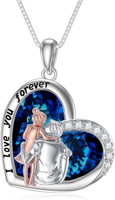 PROESS S925 Sterling Silver Daughter Heart Pendant Necklace from Dad Mom I Love You Forever Jewelry