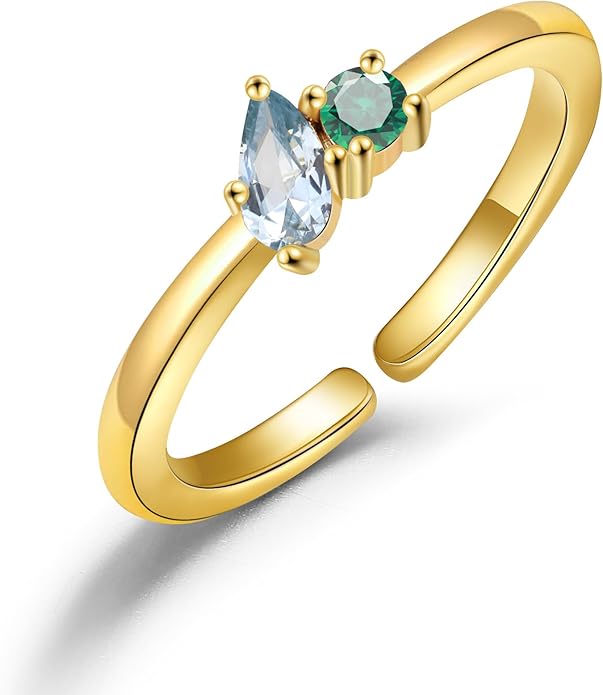 JSJOY Birthstone Rings for Women Dainty Emerald Blue Ring Birthday Gifts for Mom Her Gemstones CZ Ring for Teens Gold Rings That Don't Tarnish Adjustable Ring Jewelry Gifts