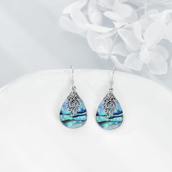 Abalone Shell Dangle Drop Earrings for Women 925 Sterling Silver Filigree Bohemian Earrings Jewelry Gift