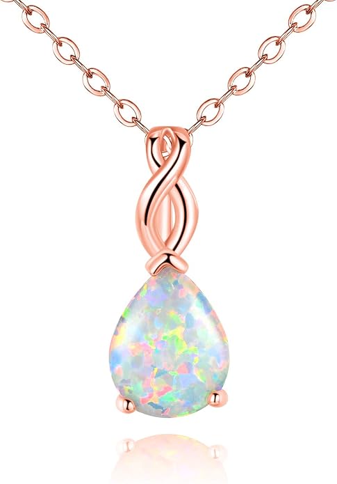 VOLUKA Created Opal/Amethyst/Mystic Topaz Pendant Necklace for Women,18K White/Rose Gold Plated Chain Wedding Engagement Jewelry Gift