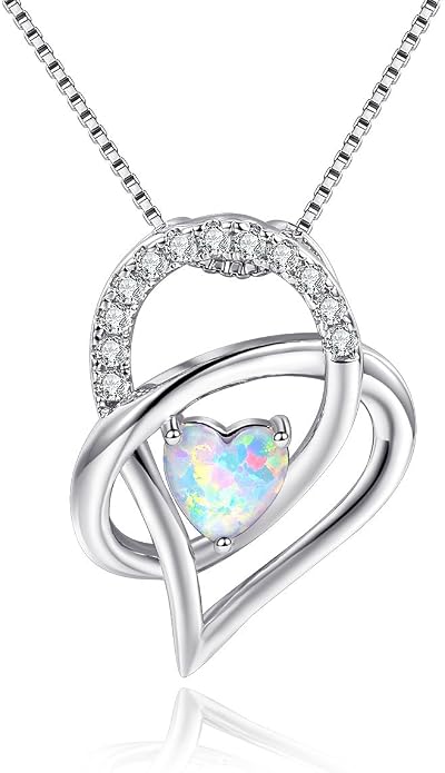 VOLUKA Created Opal/Amethyst/Mystic Topaz Pendant Necklace for Women,18K White/Rose Gold Plated Chain Wedding Engagement Jewelry Gift