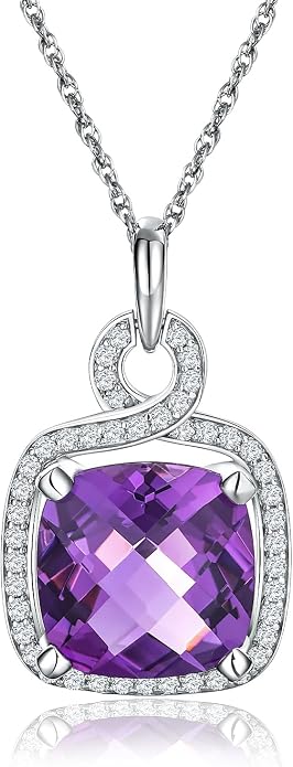 Birthstone Necklace for Women 925 Sterling Silver Cushion/Pear Cut Created Gemstone Halo Pendant Necklace Birthstone Jewelry