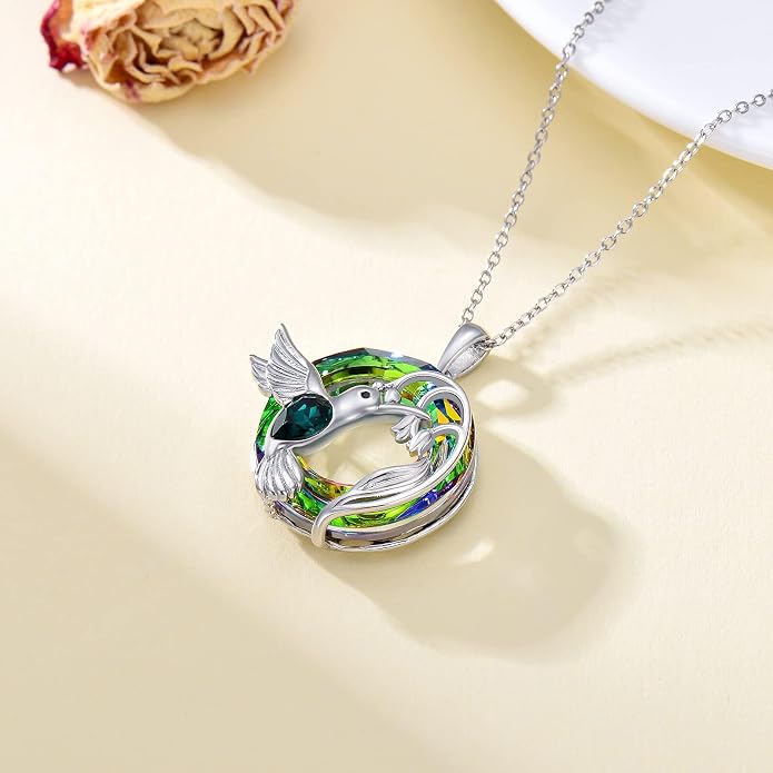 Dragonfly Necklace 925 Sterling Silver Dragonfly/Sunflower Bee Pendant Necklace Dragonfly with Blue Circle Crystal Dragonfly Jewelry Gifts as Holiday Christmas Gifts for Women