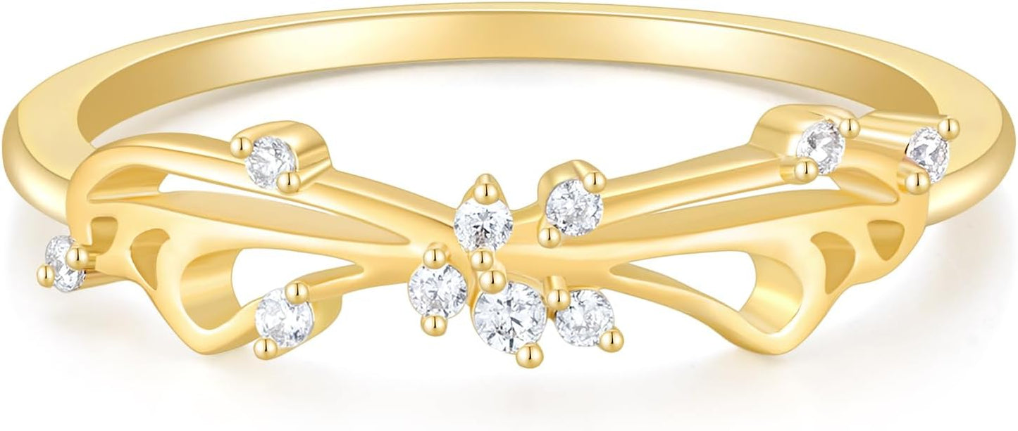Mameloly 14K Gold Plated Wedding Band for Women CZ Twisted Rope Dainty Stackable Statement Engagement Promise Rings for Her Sizes 3-10
